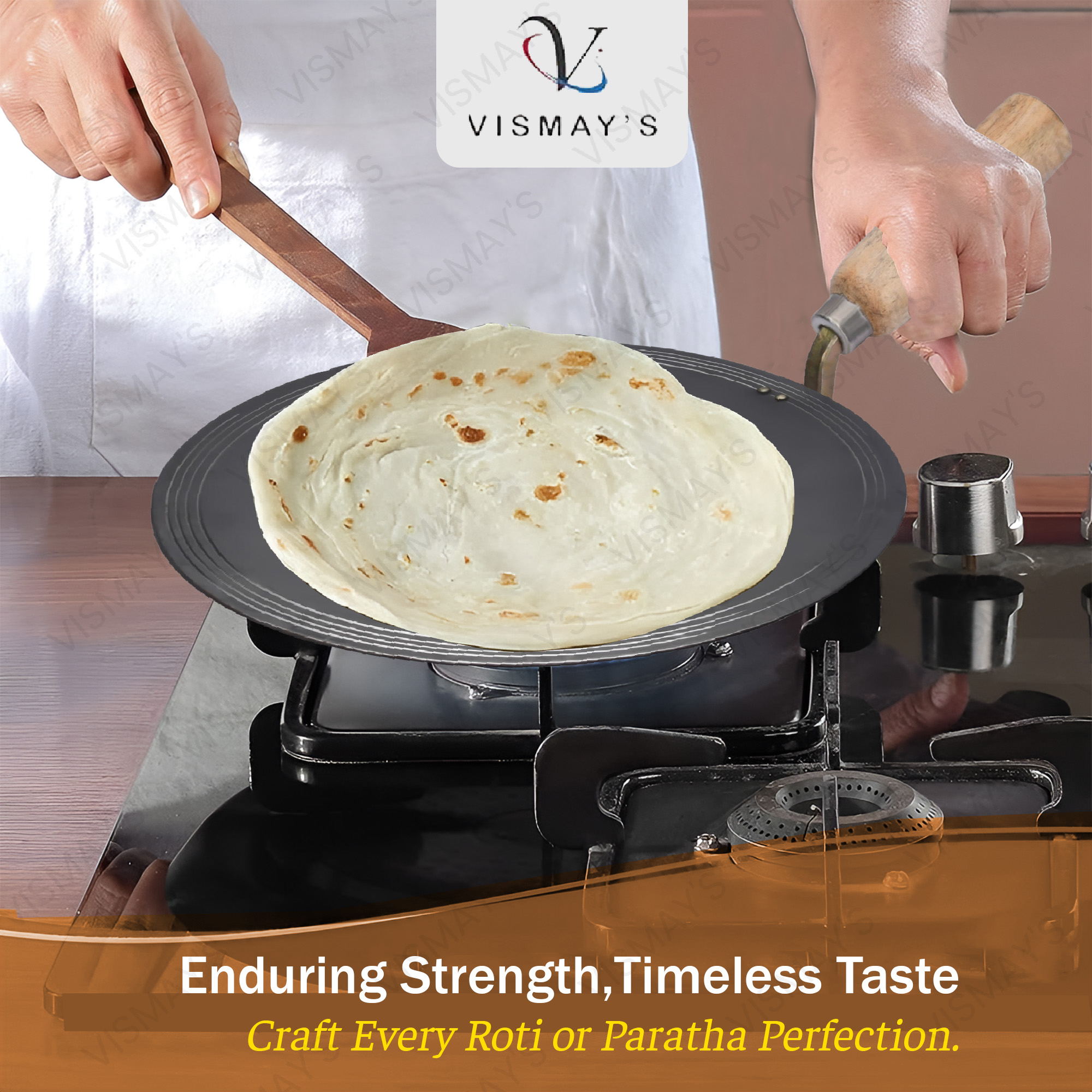 Vismays Smooth Edge Pure Iron Tawa Metal Spoon Friendly Roti