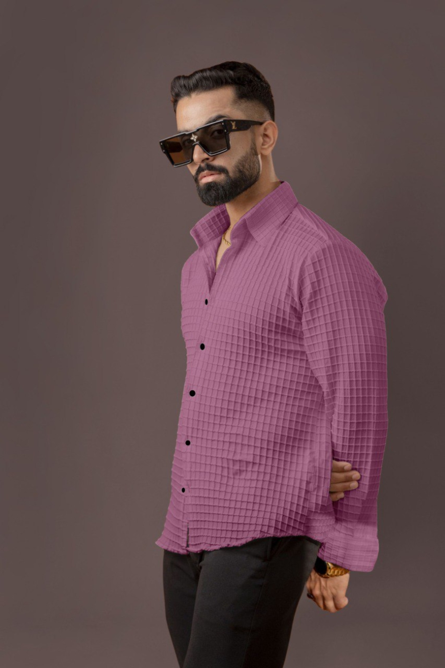 BLUECORP ENTERPRISE Men's Textured Cotton Shirt, Pink, Button-Down Collar, Long Sleeve