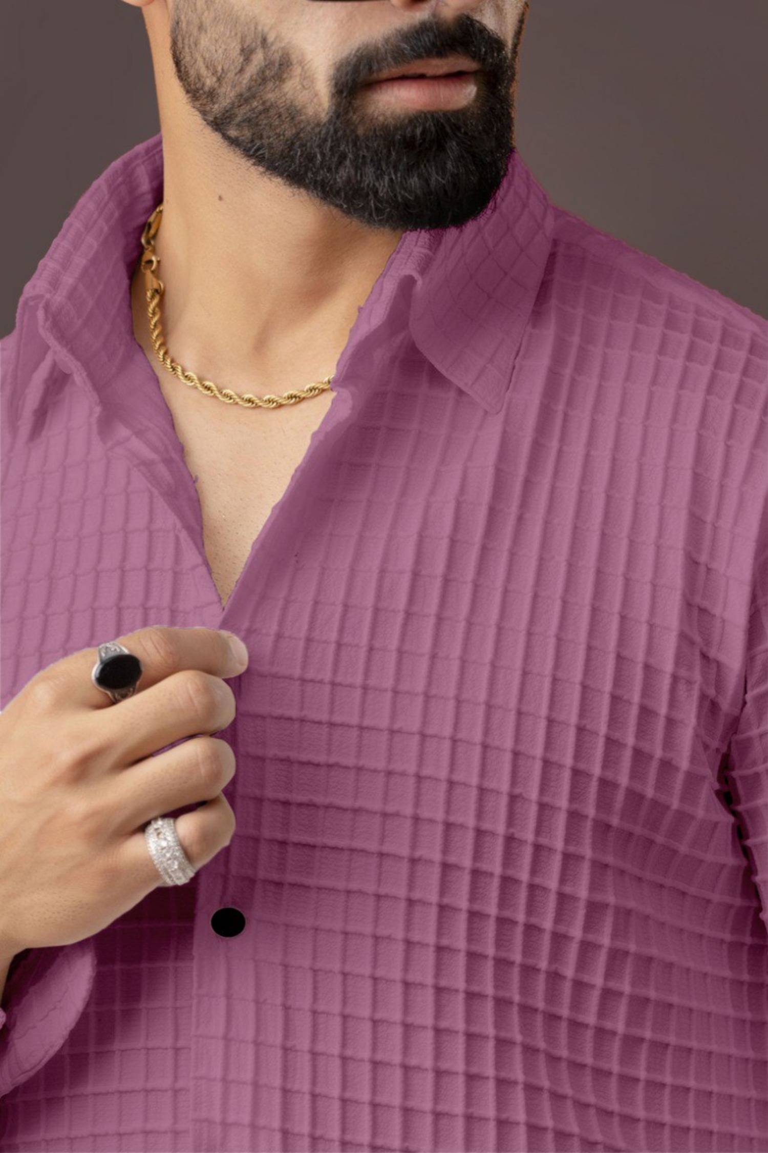 BLUECORP ENTERPRISE Men's Textured Cotton Shirt, Pink, Button-Down Collar, Long Sleeve