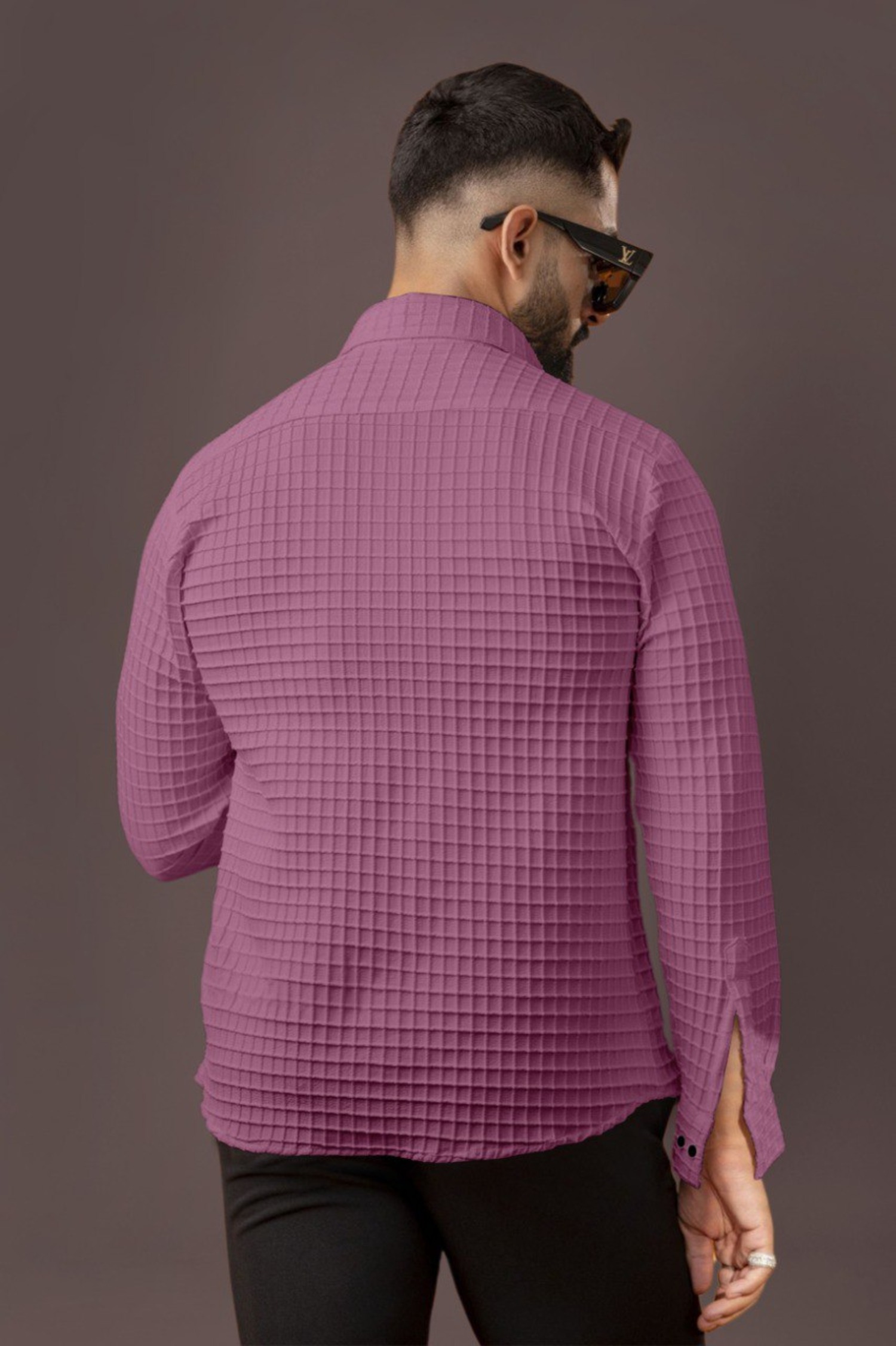 BLUECORP ENTERPRISE Men's Textured Cotton Shirt, Pink, Button-Down Collar, Long Sleeve