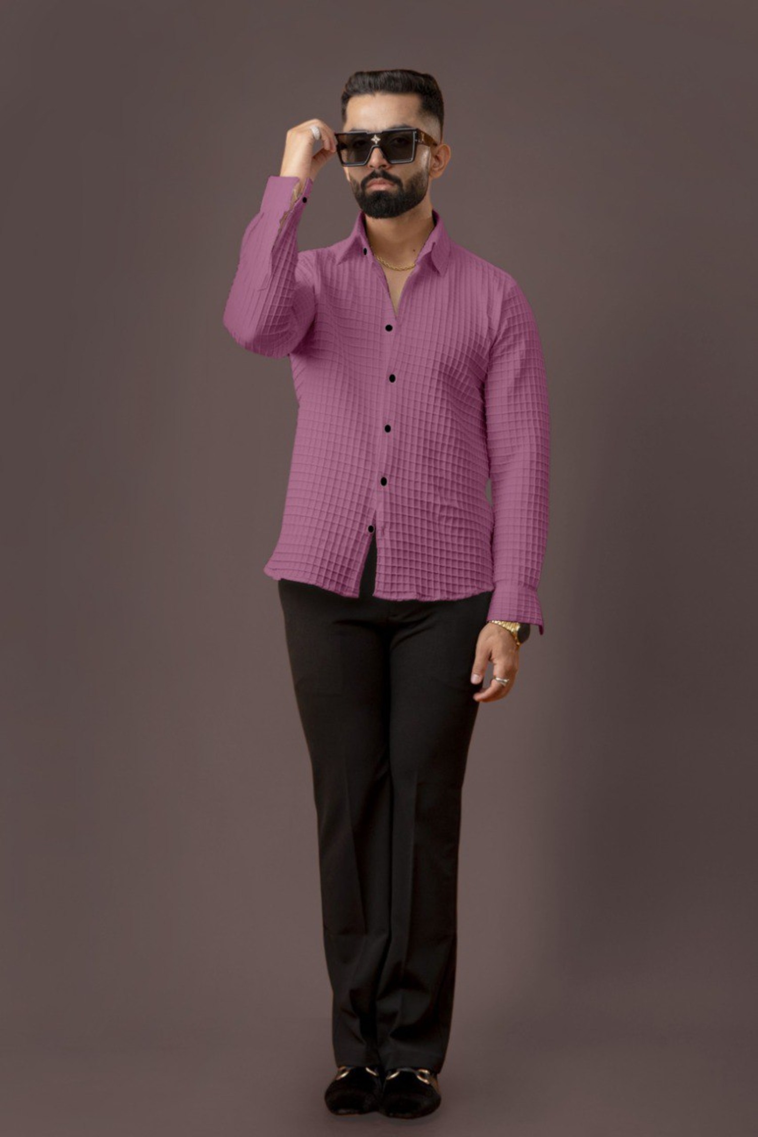 BLUECORP ENTERPRISE Men's Textured Cotton Shirt, Pink, Button-Down Collar, Long Sleeve