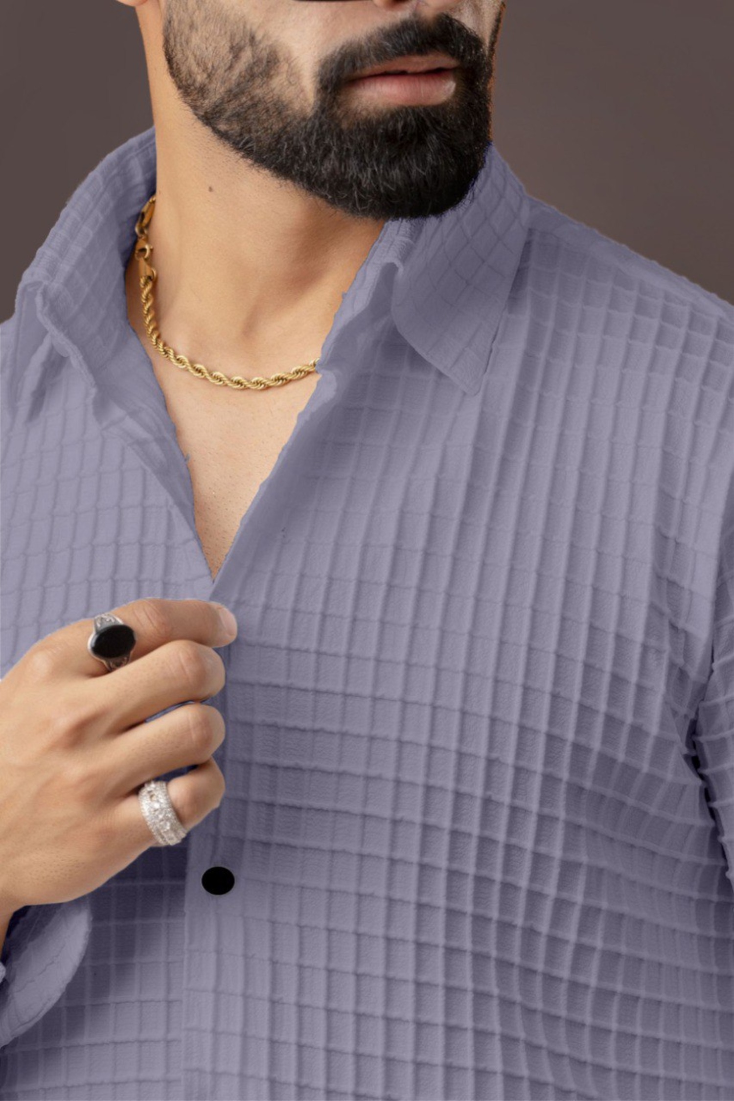 BLUECORP ENTERPRISE Men's Textured Cotton Shirt, Grey, Button-Down Collar, Long Sleeve