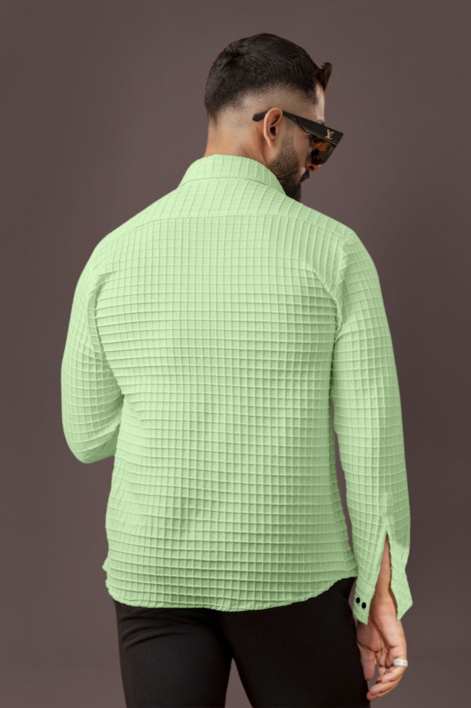 BLUECORP ENTERPRISE Men's Textured Cotton Shirt, Mint Green, Long Sleeve, Button-Down Collar