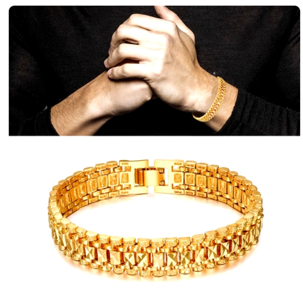 Evordlss Brass Bracelet Three Shades Gold, 20 cm Chain Length, for Men (Pack of 1)