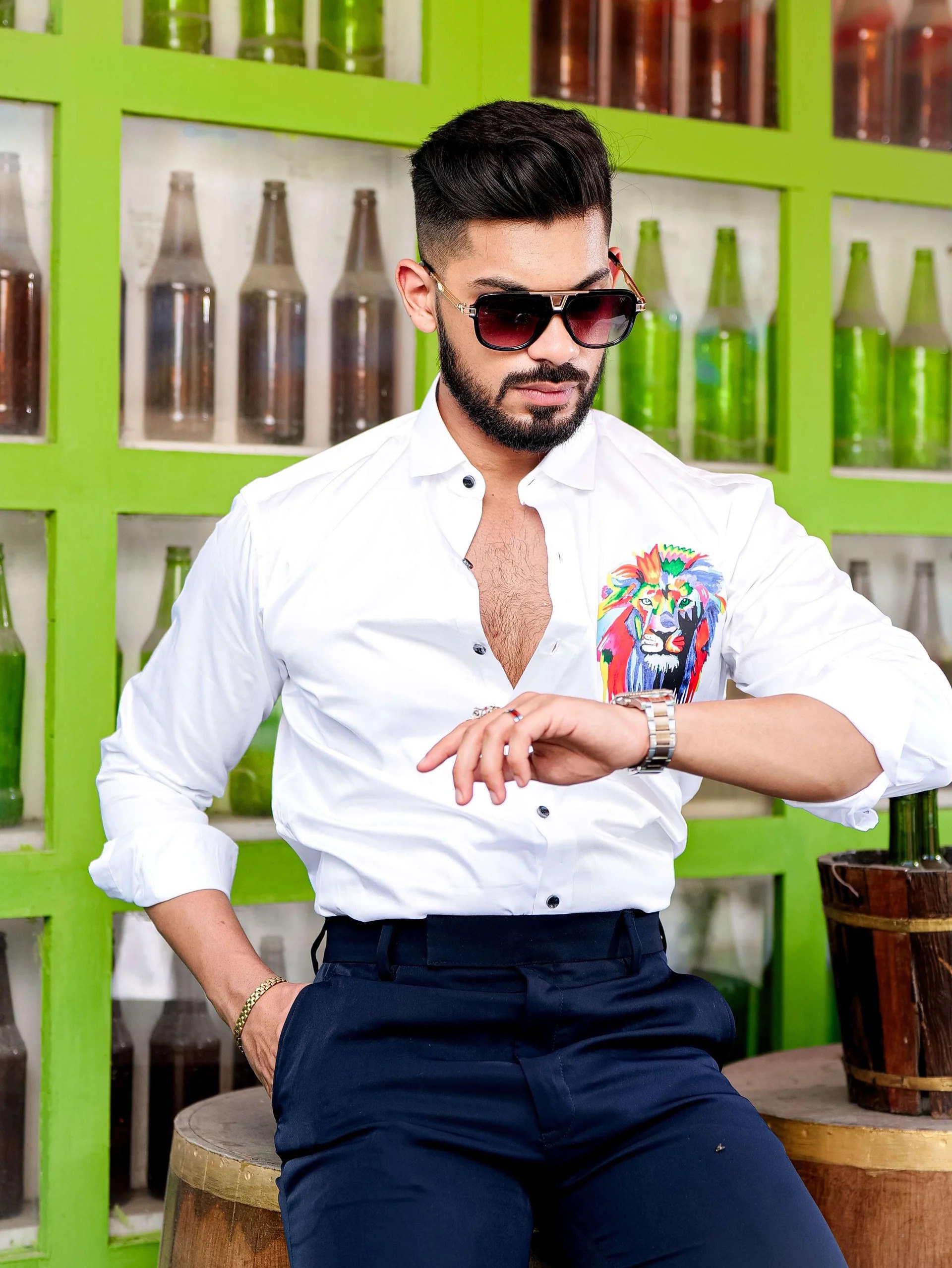 Bluecorp Enterprise Men Cotton Regular Fit Lion Printed Casual Shirt