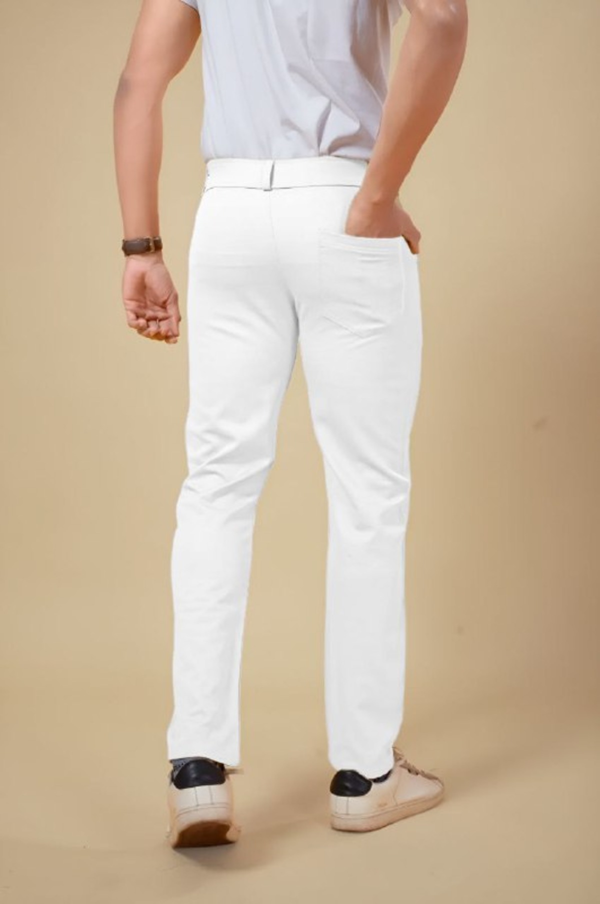Bluecorp Enterprise Men's Classic White Formal Trousers, Slim Fit Design with Belt Loops and Pockets
