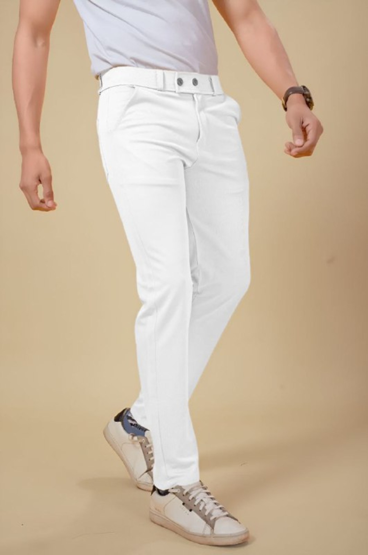 Bluecorp Enterprise Men's Classic White Formal Trousers, Slim Fit Design with Belt Loops and Pockets