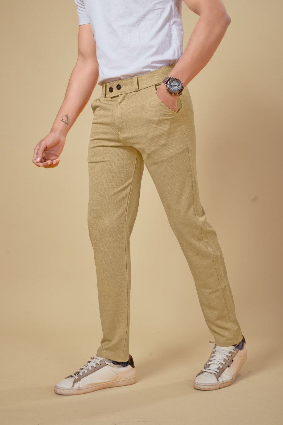 Bluecorp Enterprise Men's Classic Khaki Formal Trousers, Slim Fit Design with Belt Loops and Pockets