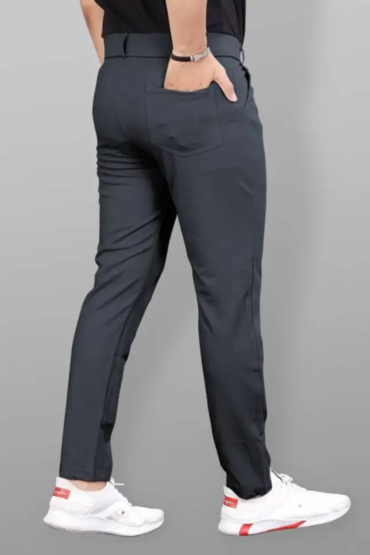 Bluecorp Enterprise Men's Classic Grey Formal Trousers, Slim Fit Design with Belt Loops and Pockets