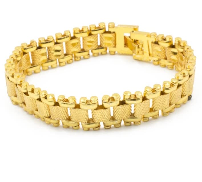 Three Shades Gold Brass American Diamond Gold Plated Bracelet for Men