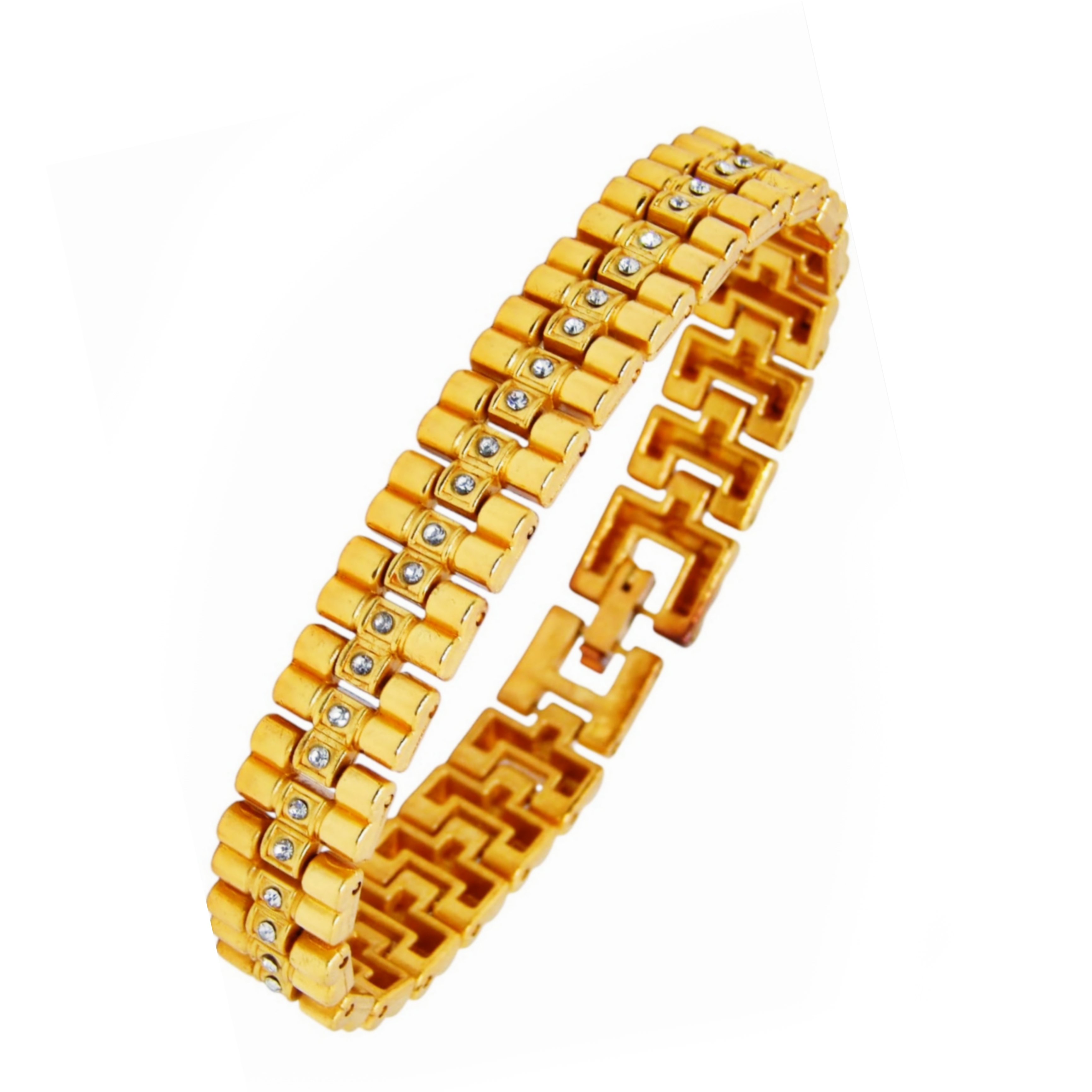 Evordlss Men's Gold-Plated Brass Bracelet for Stylish Modern Stone 20 cm Golden Bracelet (Pack of 1)