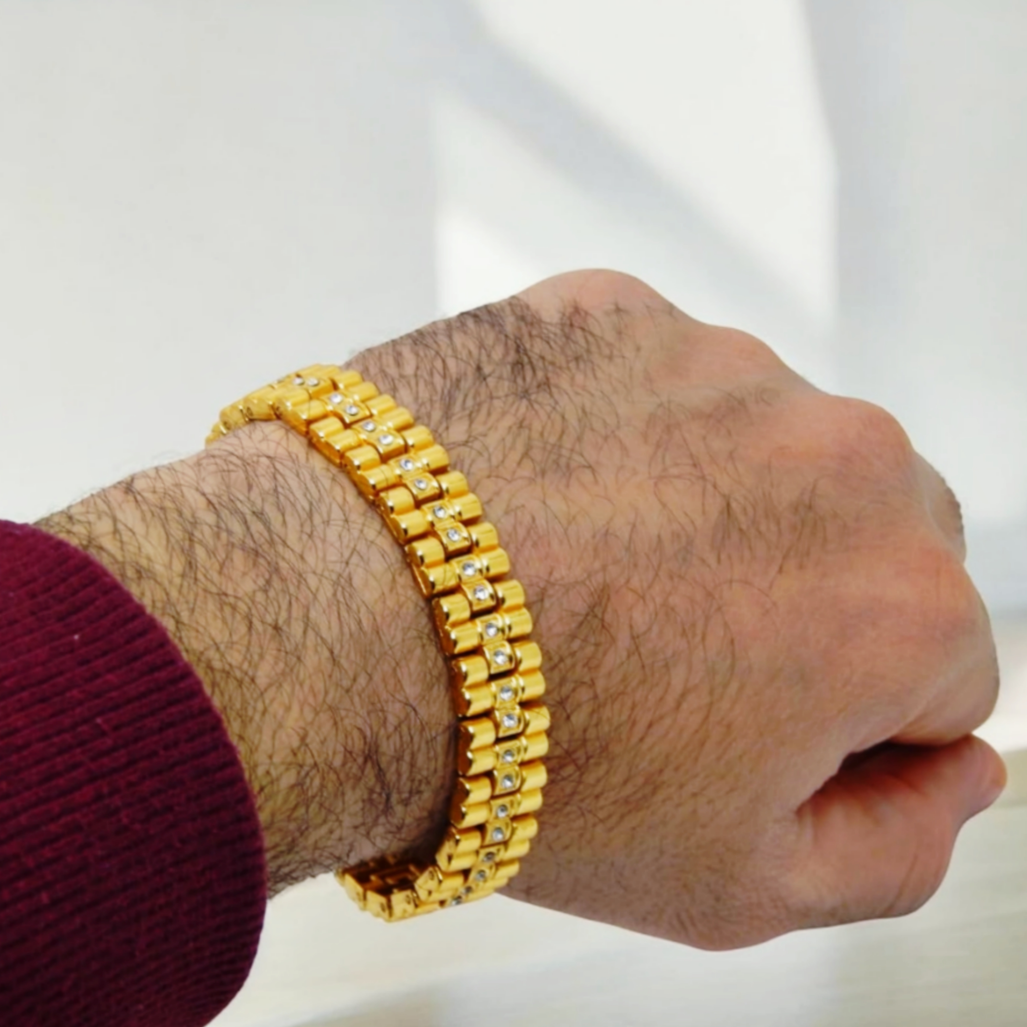 Evordlss Men's Gold-Plated Brass Bracelet for Stylish Modern Stone 20 cm Golden Bracelet (Pack of 1)