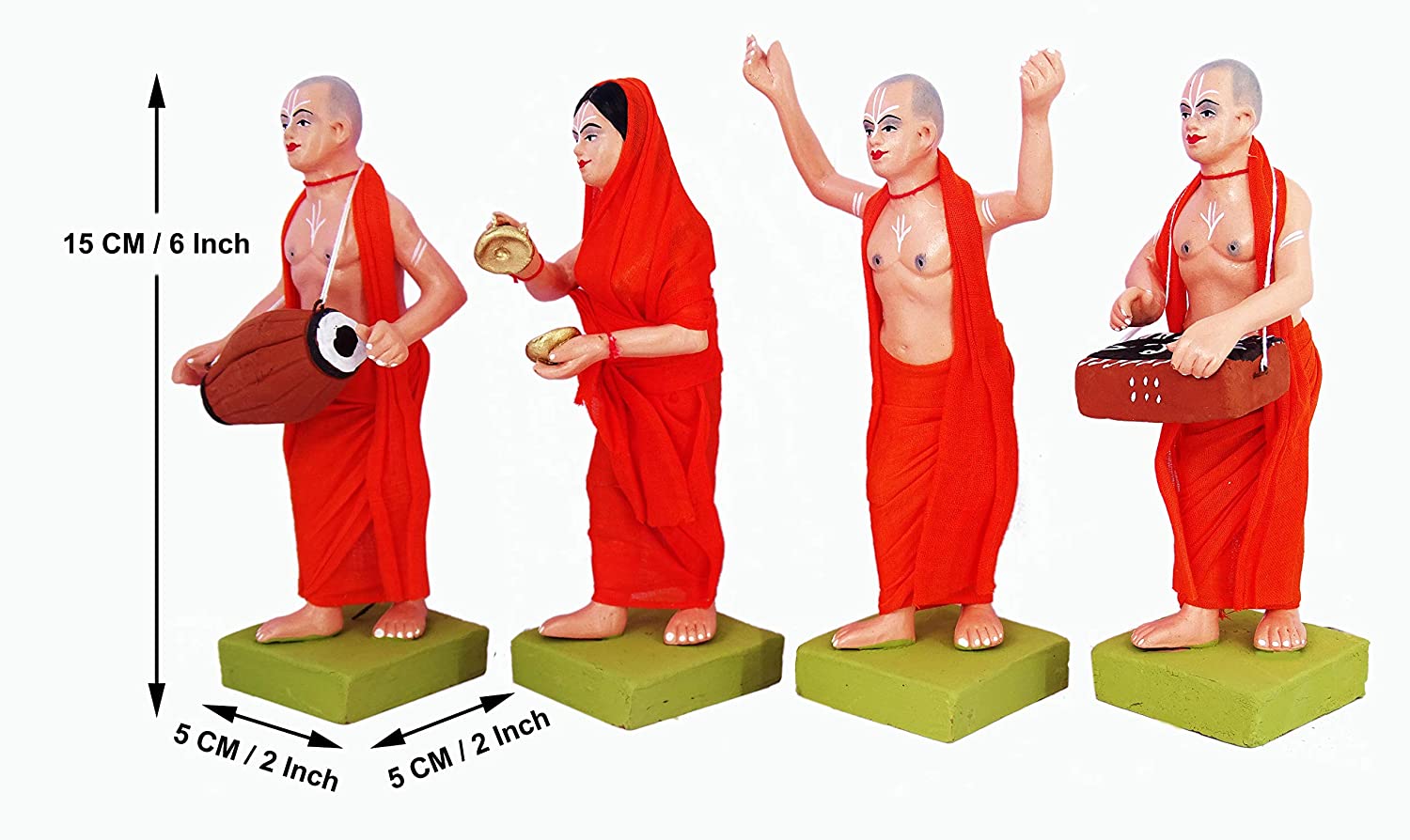 Handmade Clay Human Fantasy Figure Gift Decor Iskcon Nagar Kirtan 22x6 Cm