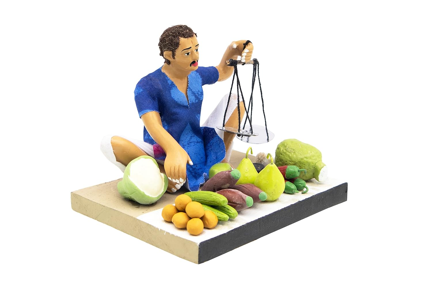 Krishnanagar Handmade Clay Gift Decor Sitting Human Figure Miniature Vegetable Seller