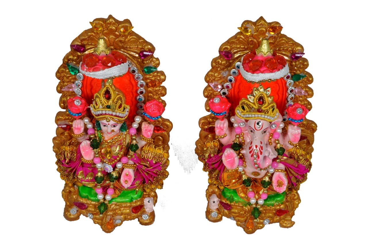 Lord Laxmi Ganesh Pair Murti Terracotta Clay Idol for Home Decor
