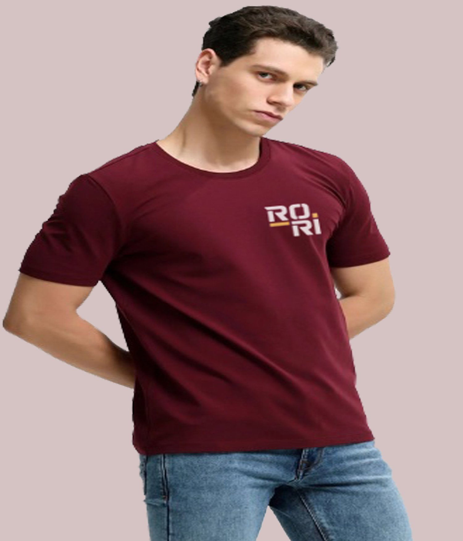 RORI Men's Cherry Brown Pure Cotton T-Shirt | Round Neck | Half Sleeves | Soft & Breathable Fabric | Premium Casual Wear