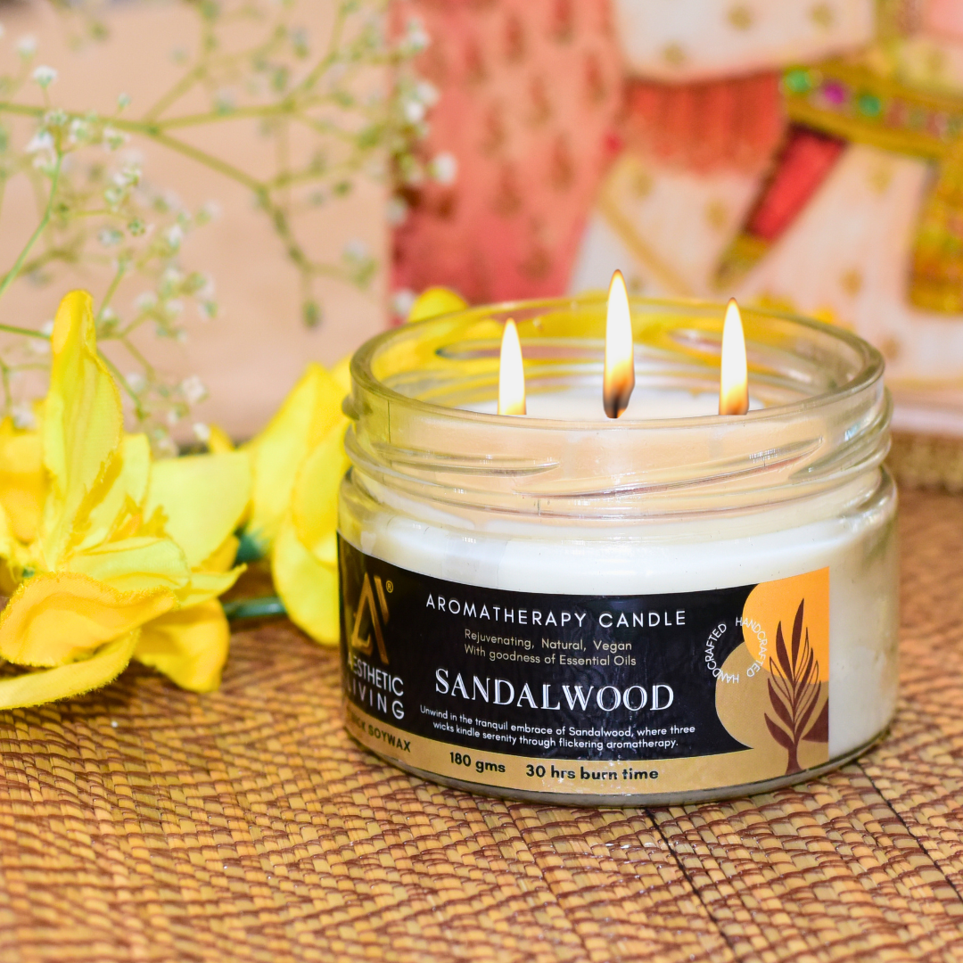 3 Wick Sandalwood Candle 180g for Home Fragrance and Decor