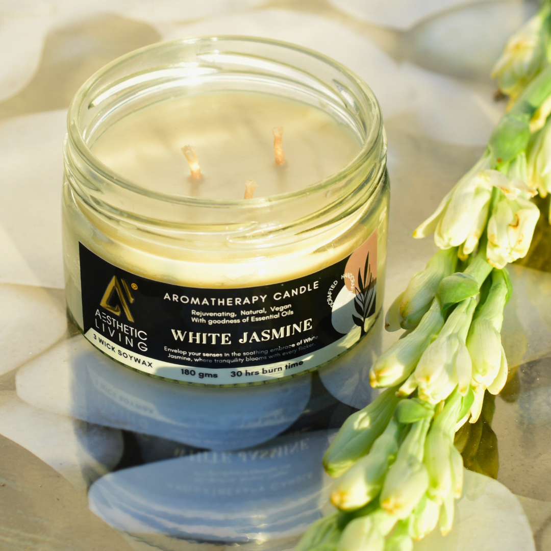 3 Wick White Jasmine Candle 180g for Home Fragrance and Decor