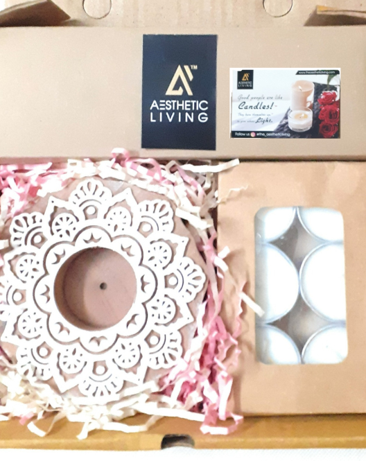 Surajmukhi Wooden T-Light Holder Decorative Candle Display