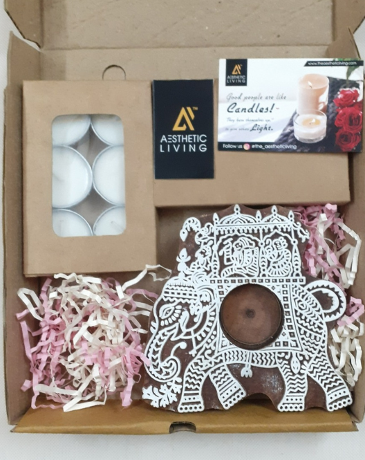 Airavat Wooden T-Light Holder Decorative Home Candle Holder