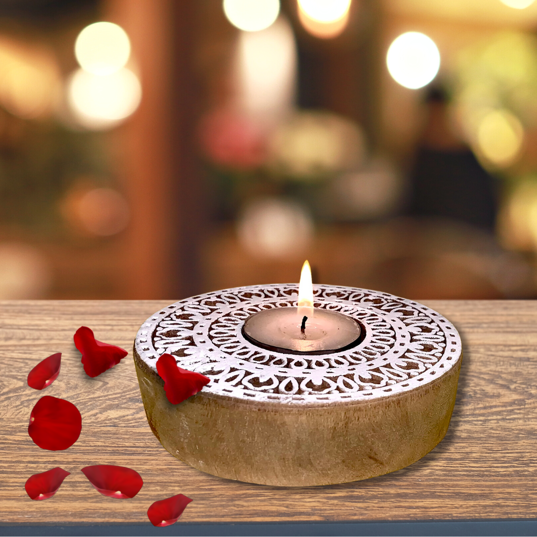 Rangoli Wooden T-Light Holder Decorative Candle Accessory