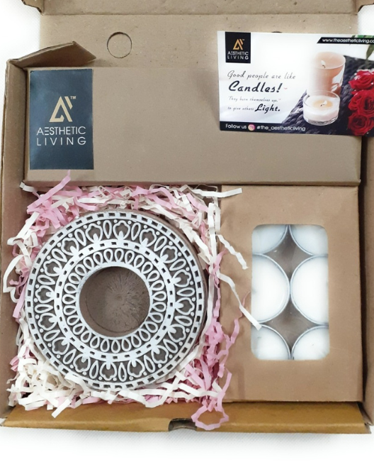 Rangoli Wooden T-Light Holder Decorative Candle Accessory