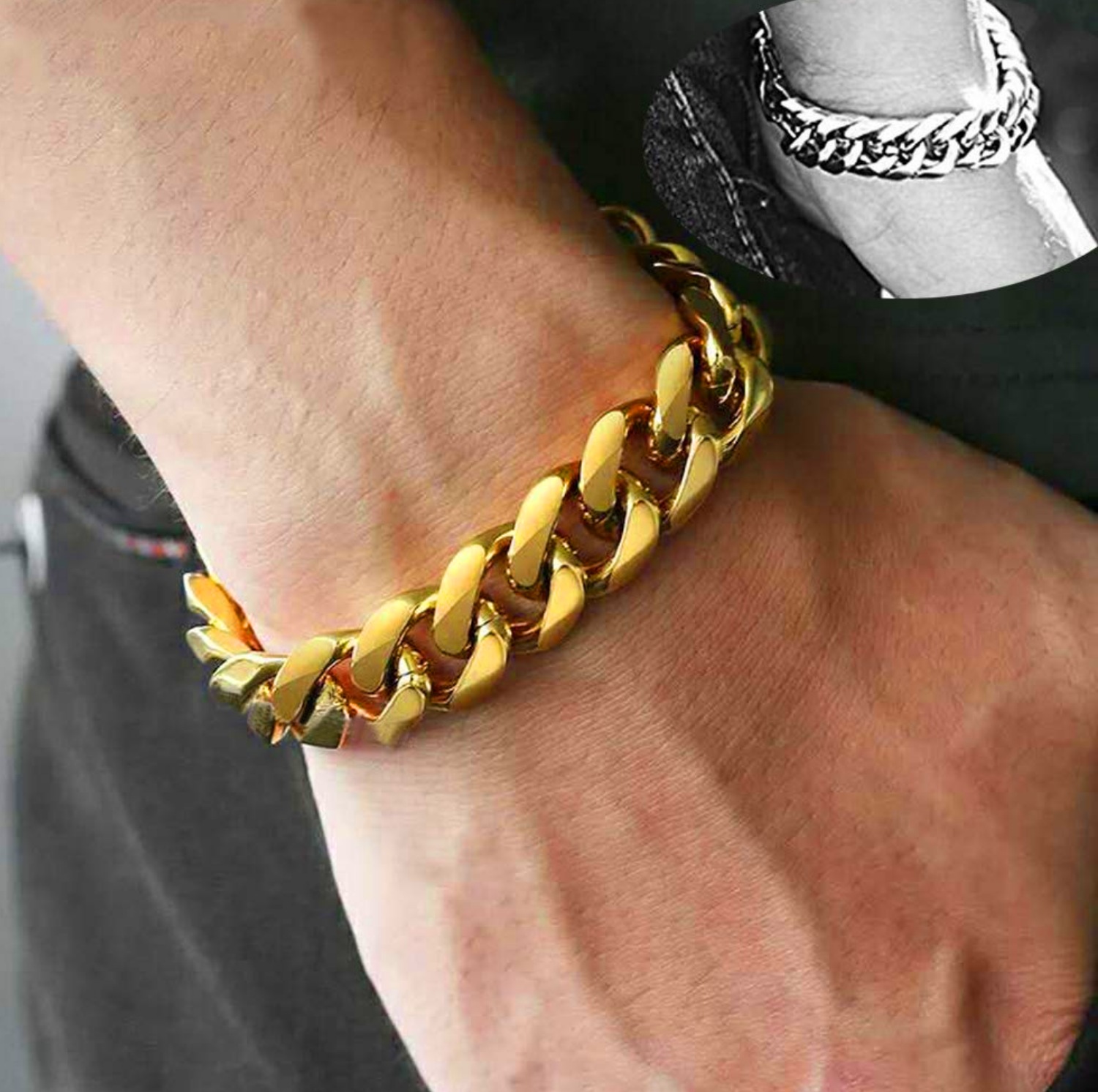 Evordlss Golden Curb Chain Bracelet, 20 cm Length, Gold Plated, for Men & Boys (Pack of 1)