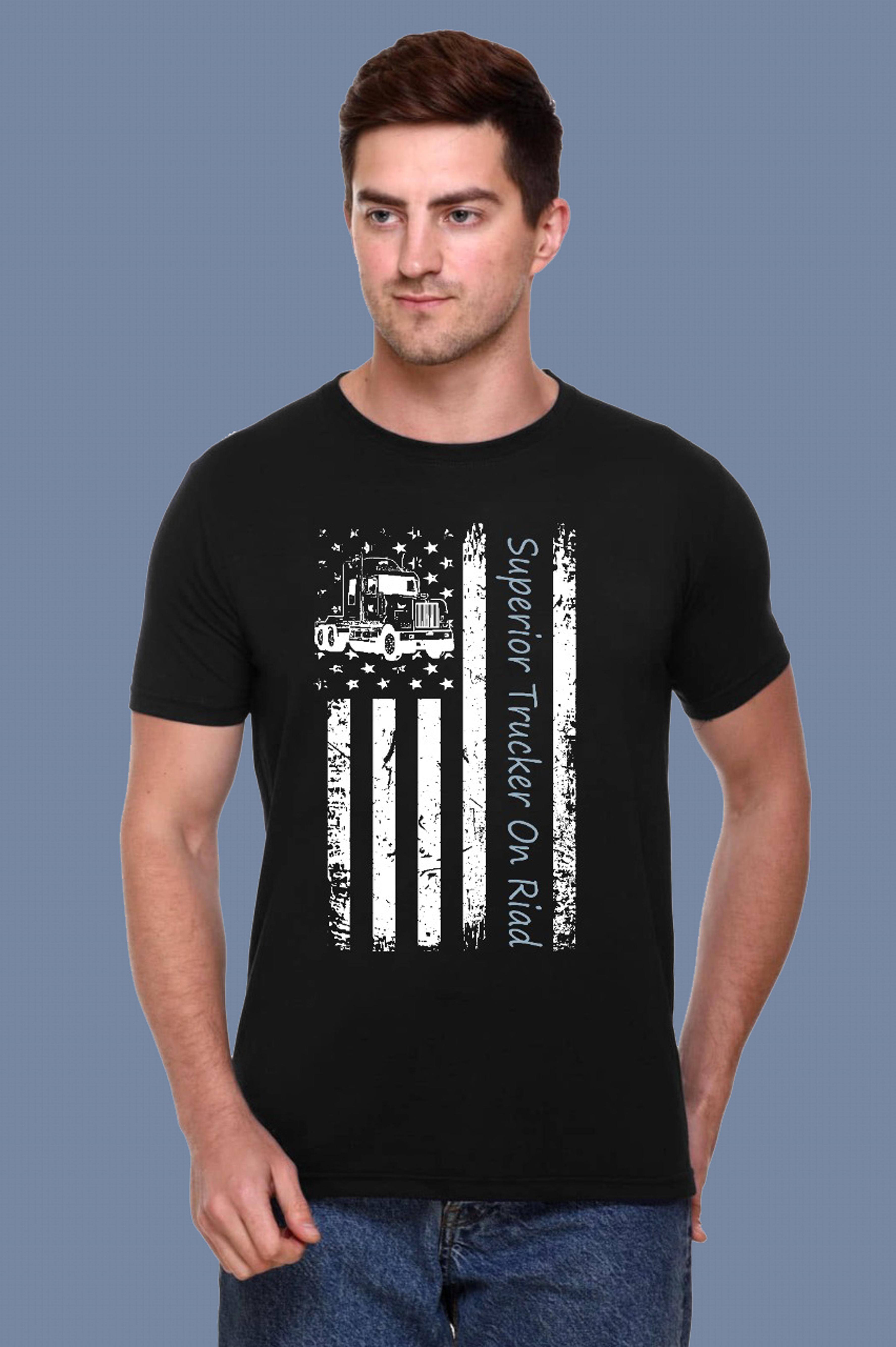 Men's Pure Cotton Black T-Shirt with Bold Front Panel Print | Trendy Half Sleeve Round Neck Casual Tee