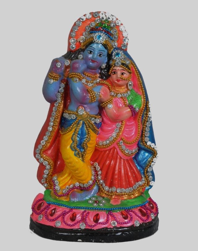 Radha Krishna Clay God Idol 35 Cm Decora...