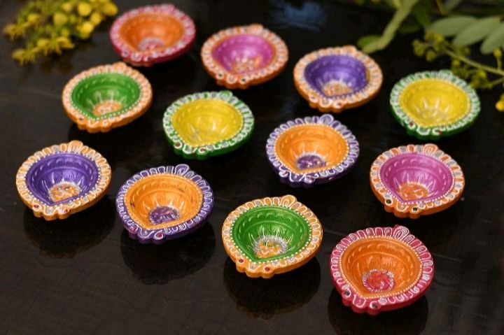 Diwali Clay Diya Handicrafts Set of 21 D...