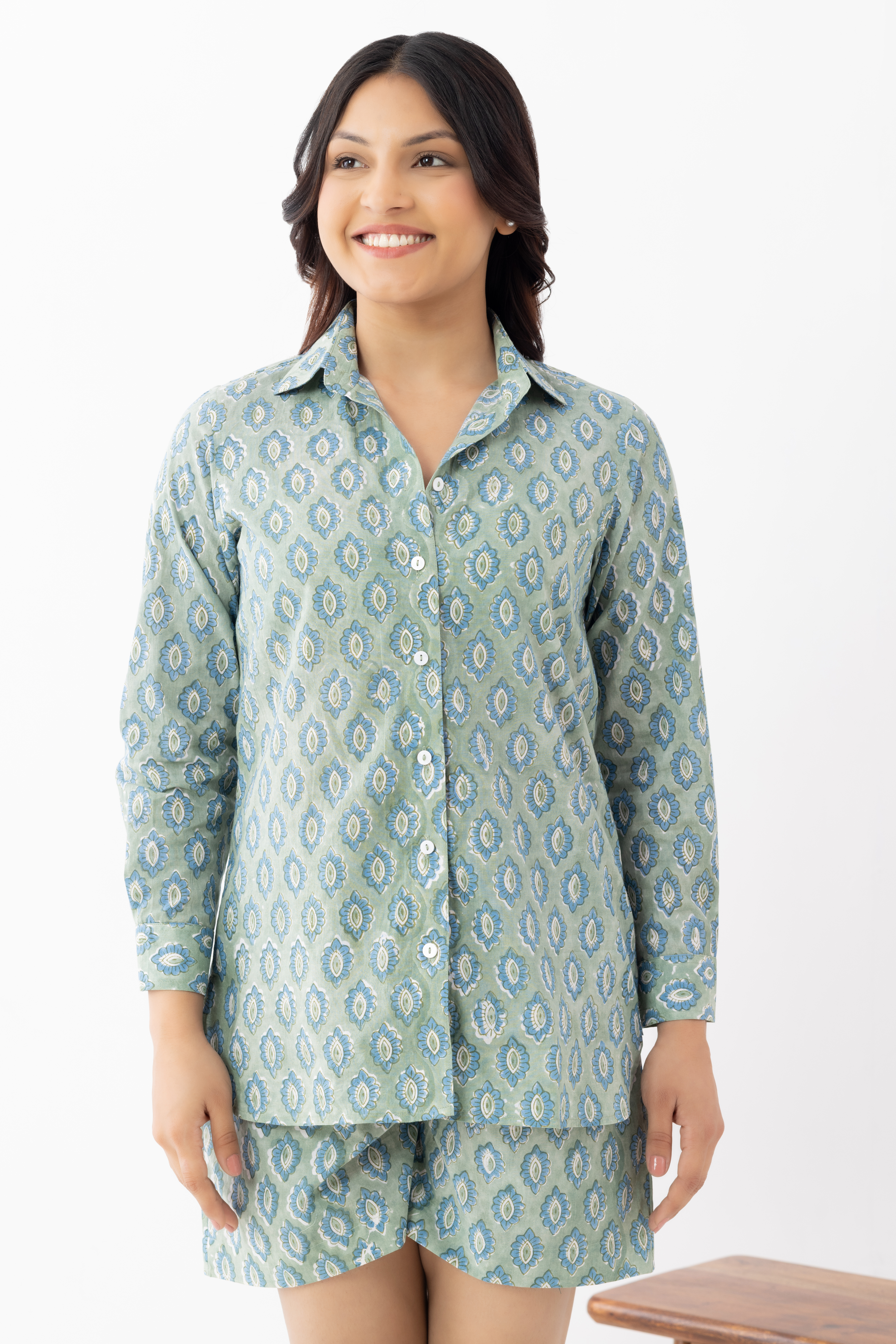 Women's Blue-Green Paisley Cotton Co-ord...