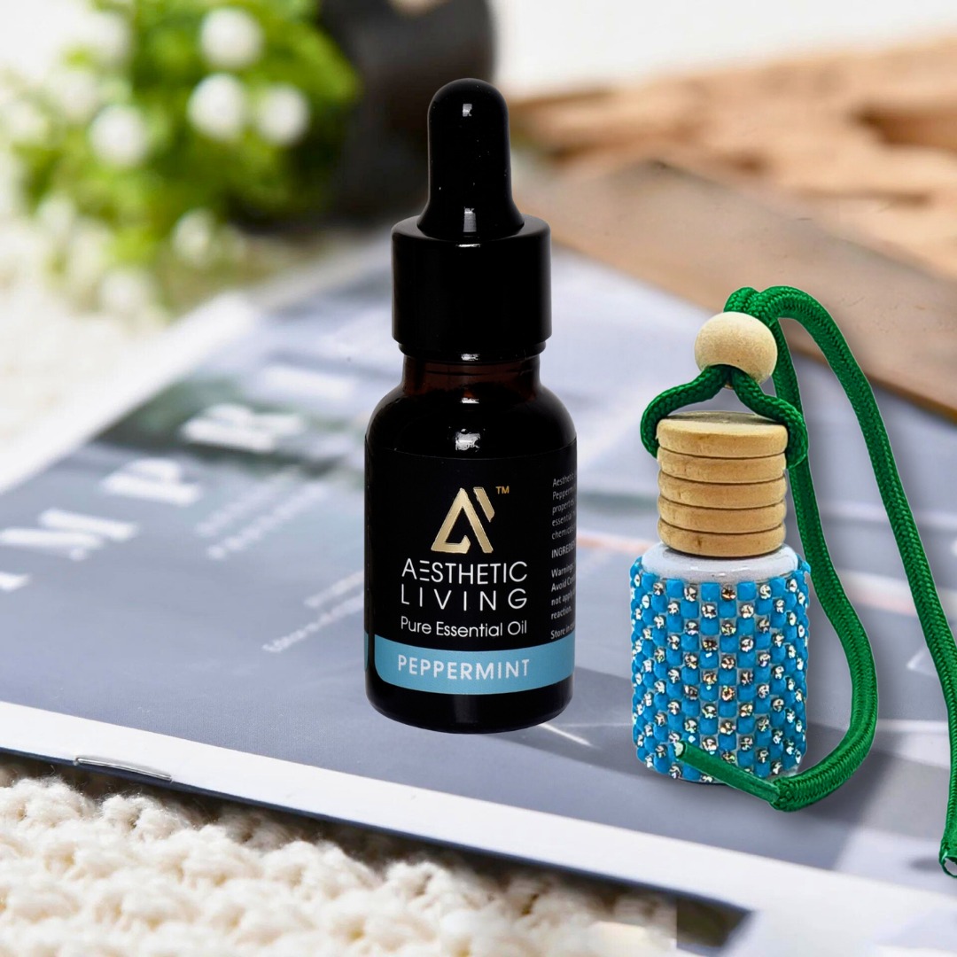 Studded Car Aromatizer Diffuser Bottle with Essential Oil Peppermint