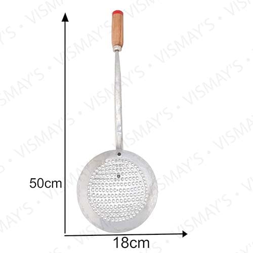 Vismays Iron Bhujiya Frying Jhar Spoon with Wooden Handle