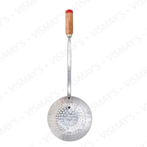 Vismays Iron Bhujiya Frying Jhar Spoon with Wooden Handle