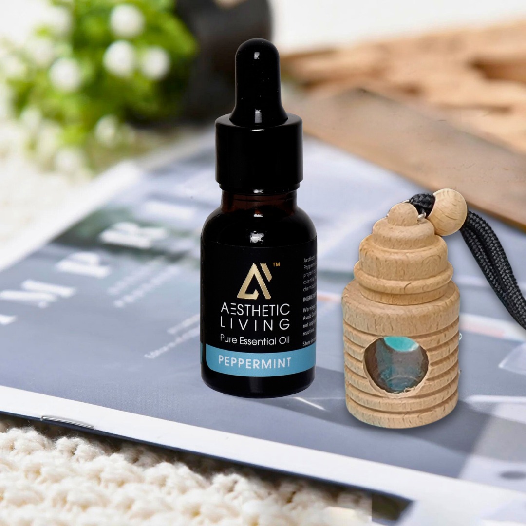 Wooden Hut Car Aroma Diffuser Bottle with Oil Peppermint