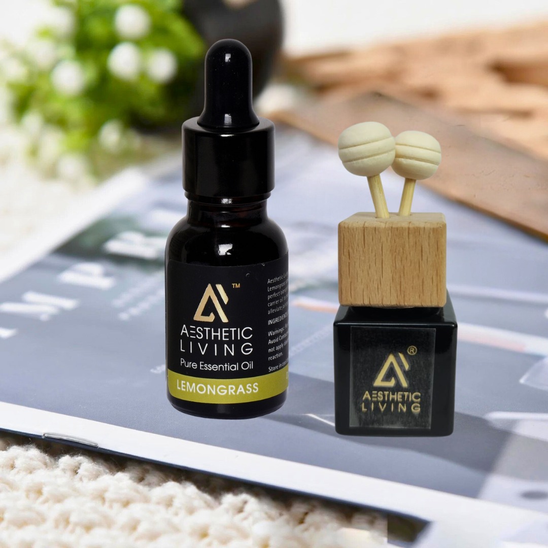 Car Aromatizer Diffuser with Black Reed Pods Vent Clip Lemongrass