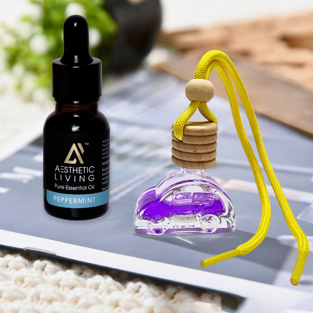 Aesthetic Car Shape Car Diffuser Bottle with Essential Oil Peppermint