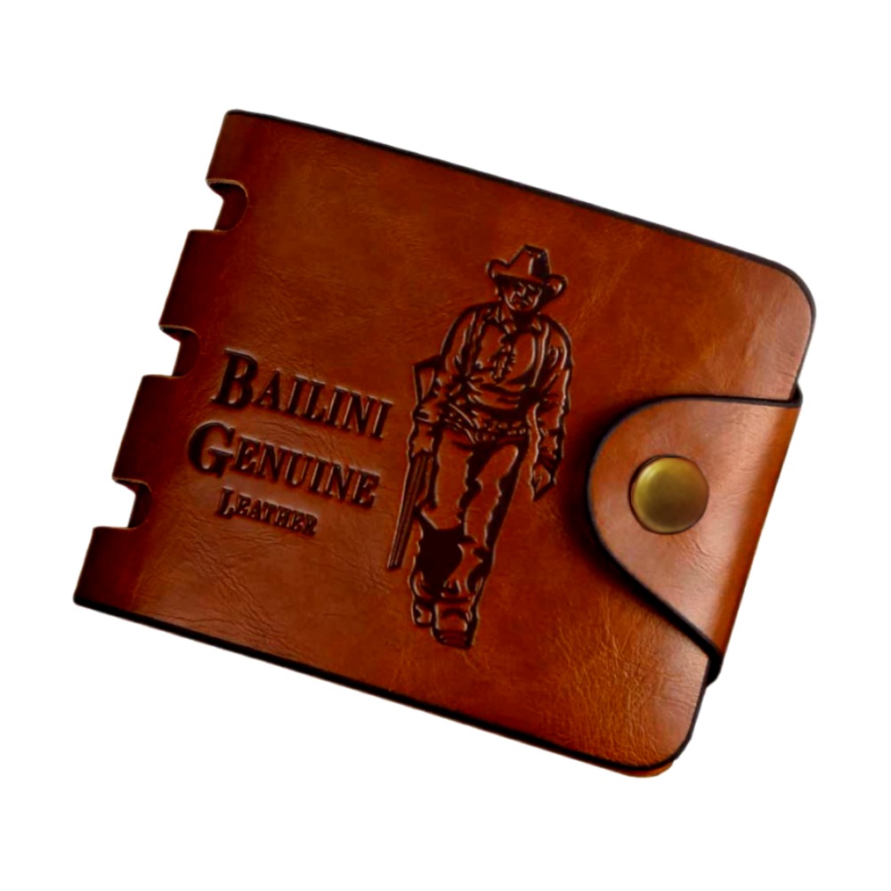 Wassxler PU Leather Wallet, Western Style Embossed Design, Dark Brown, Slim Bifold with Snap Closure Brown (Pack of 1)