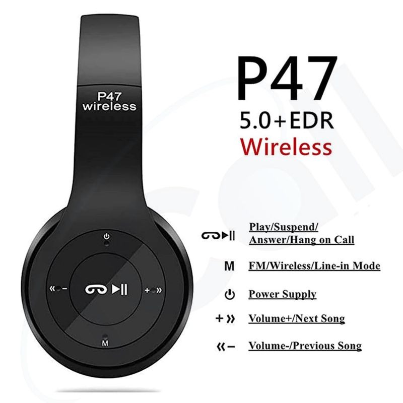 P47 Wireless Bluetooth Headphones | Deep Bass | Foldable Design | Built-in Mic | All-Day Comfort & Noise Isolation