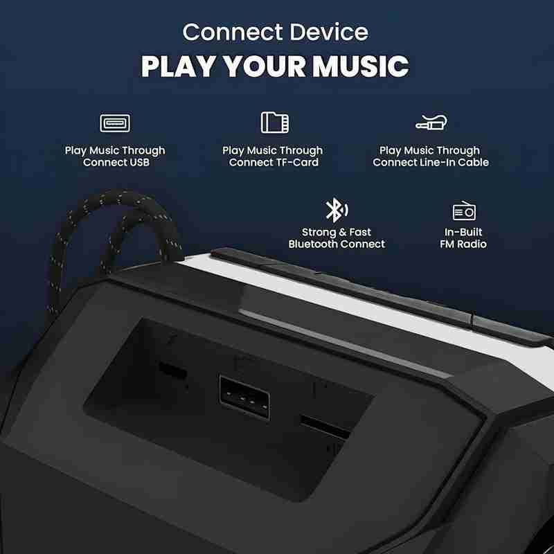 Wireless Bluetooth Speaker with Mic, FM Radio, AUX/USB/TF Support & 6Hrs Playtime – Hands-Free Calling & Rechargeable Battery