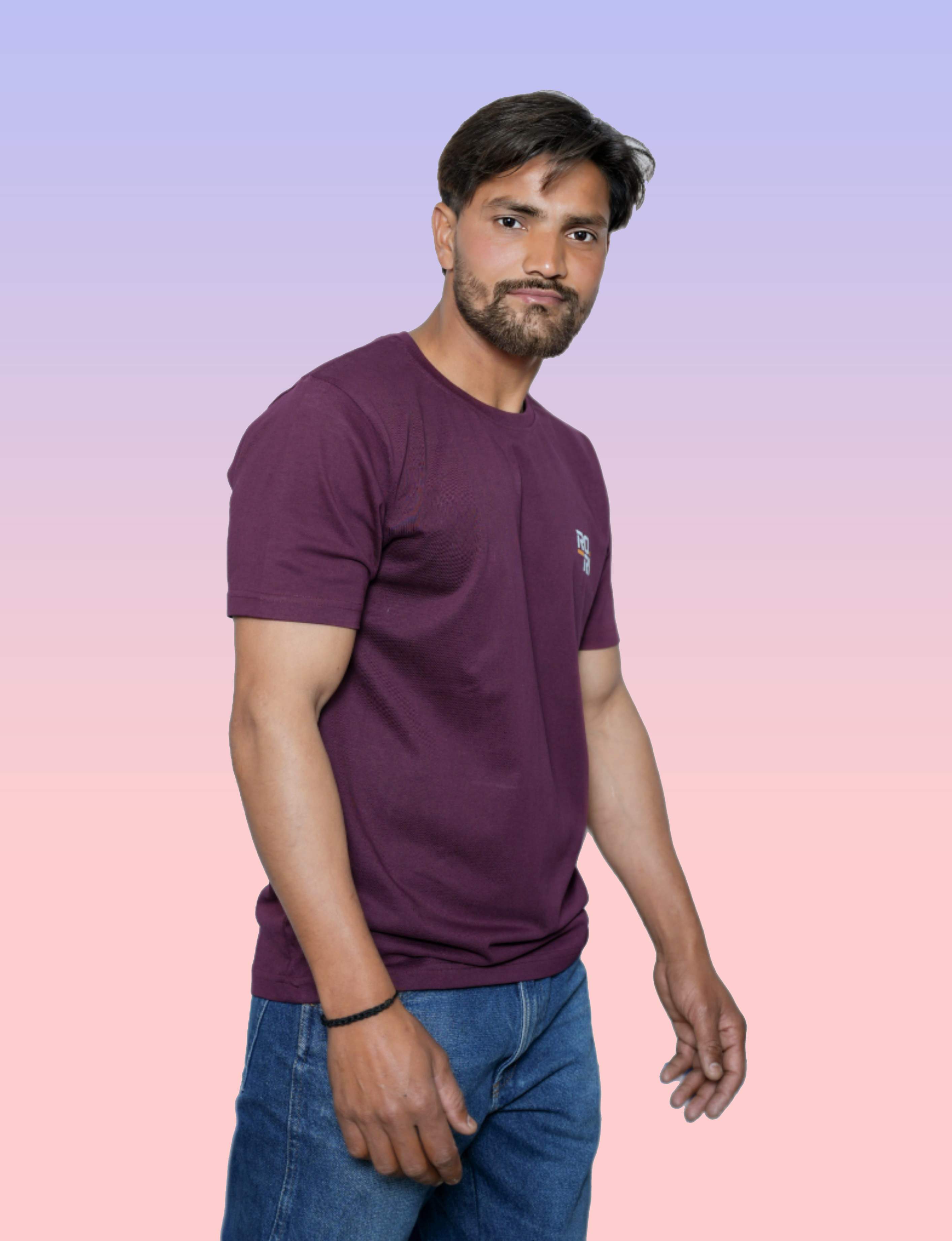 Rori Men’s Cherry Brown Pure Cotton T-Shirt | Logo Printed Round Neck | Regular Fit Half Sleeve Tee | Made in India | Stylish Casual Wear