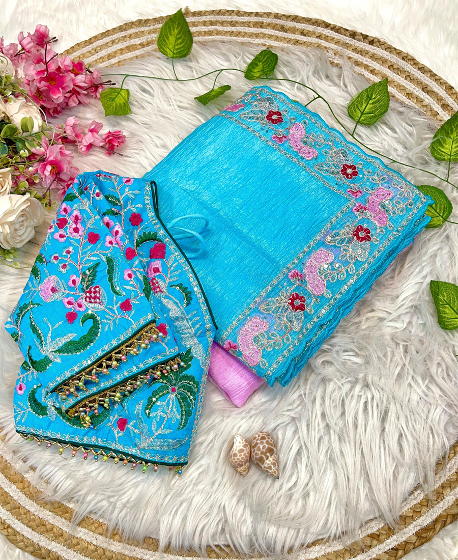 Blue Ombre Candy Crush Silk Saree with P...