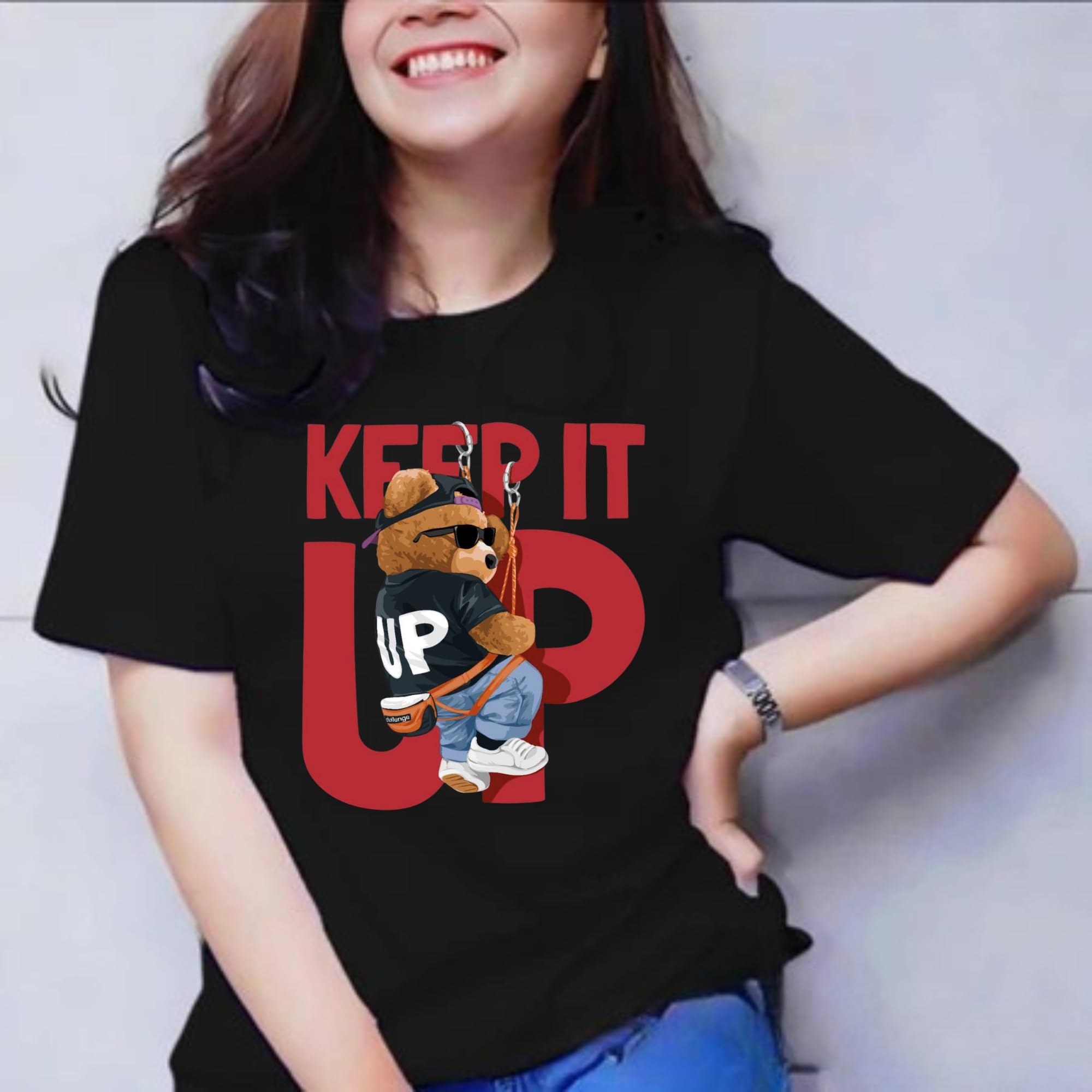 Womens Casual Cotton Round Neck Half Short Sleeve Printed T-Shirt