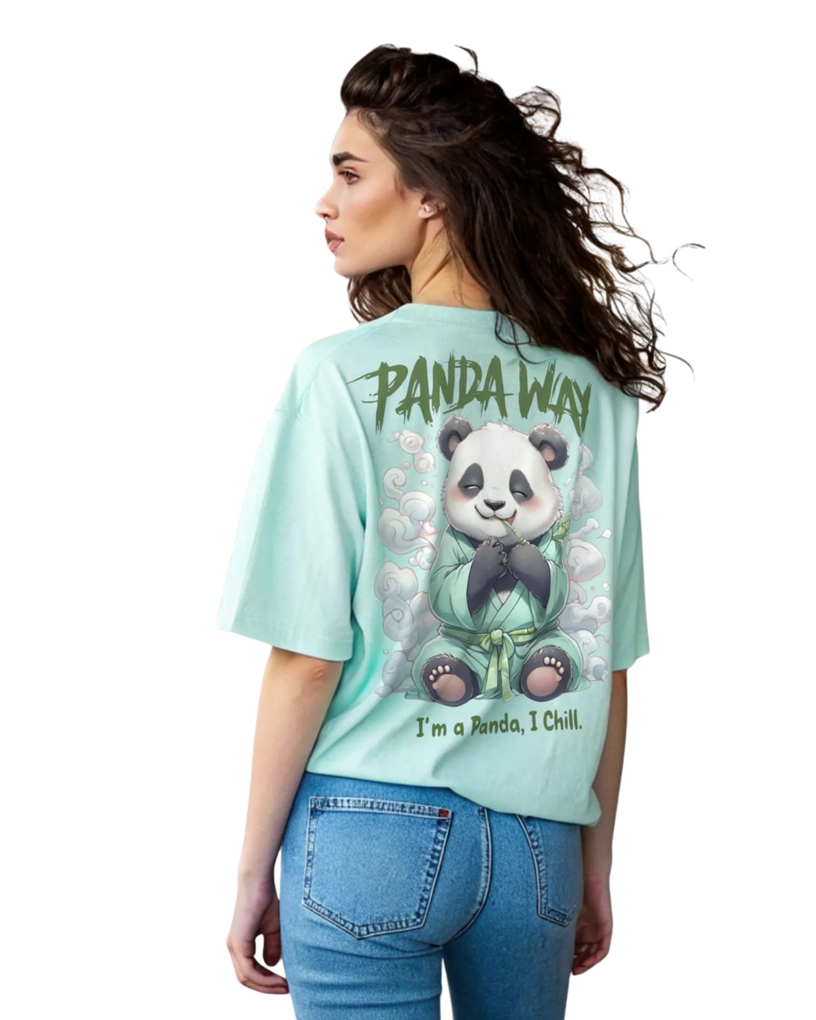 Women Casual Short Sleeve Green Panda Wa...