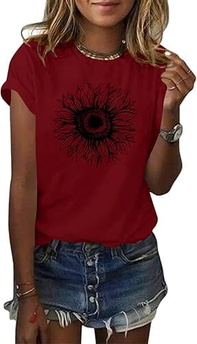 Women's T Shirts Short Sleeve Tees Sunfl...