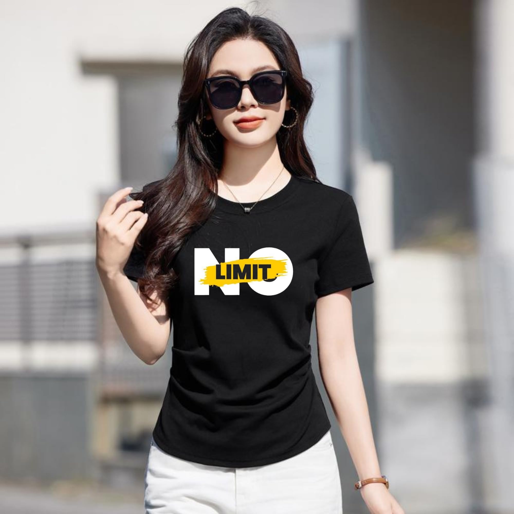 Graphic T-Shirt, Black Cotton Top, Casual Short Sleeve for Girls