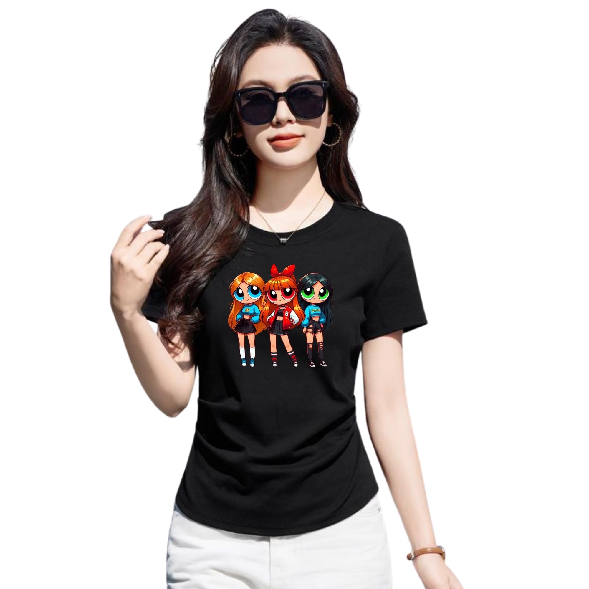 Graphic T-Shirt, Black Cotton Top, Casua...
