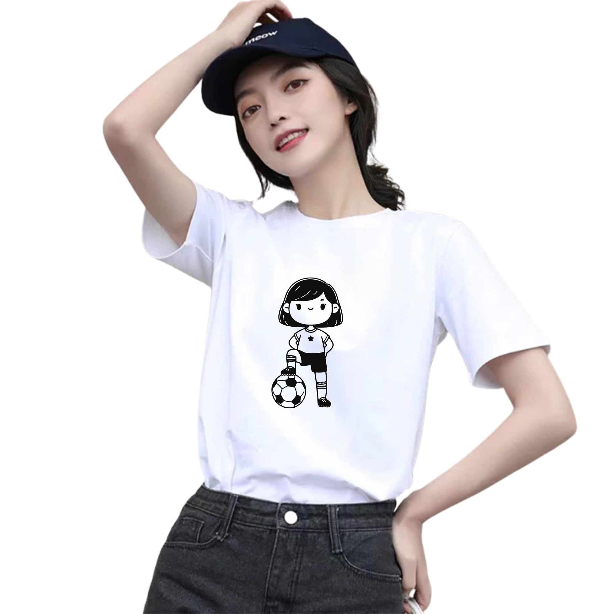 Smile Graphic T-Shirt, White Cotton Top, Casual Short Sleeve for Girls