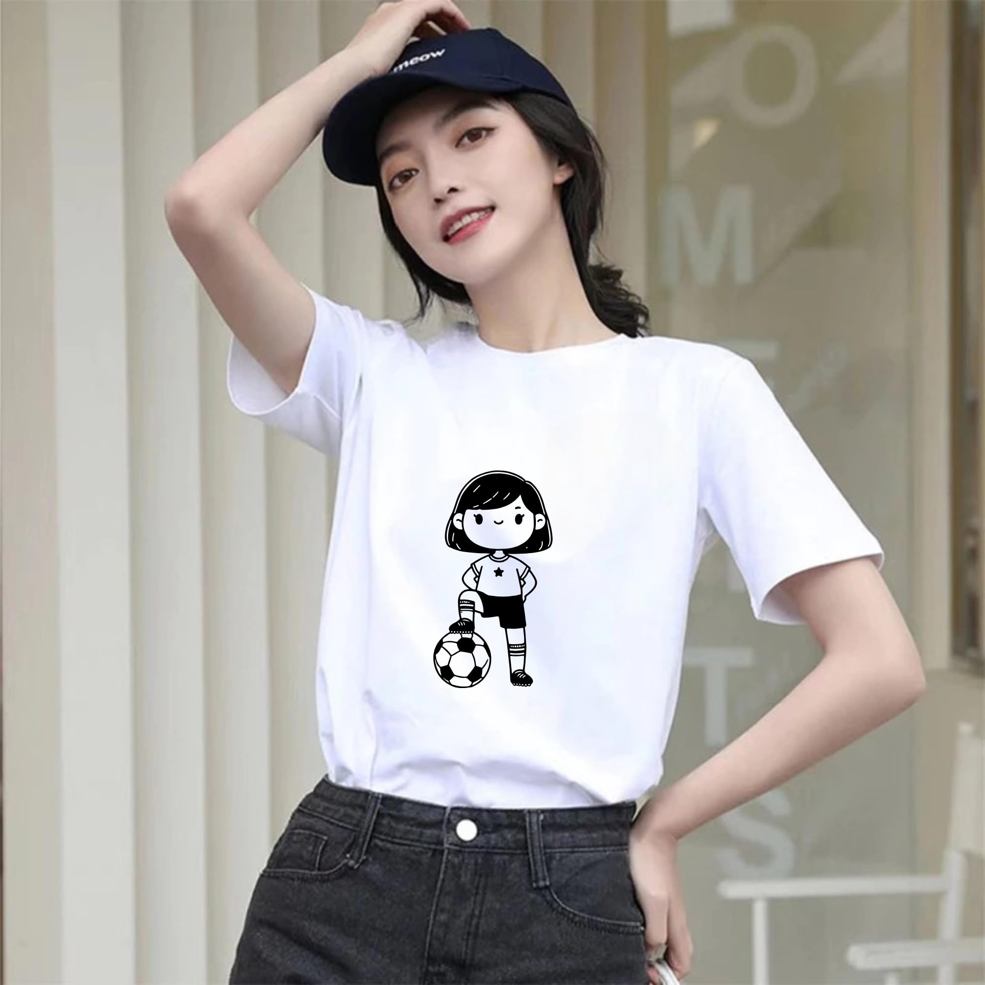 Smile Graphic T-Shirt, White Cotton Top, Casual Short Sleeve for Girls