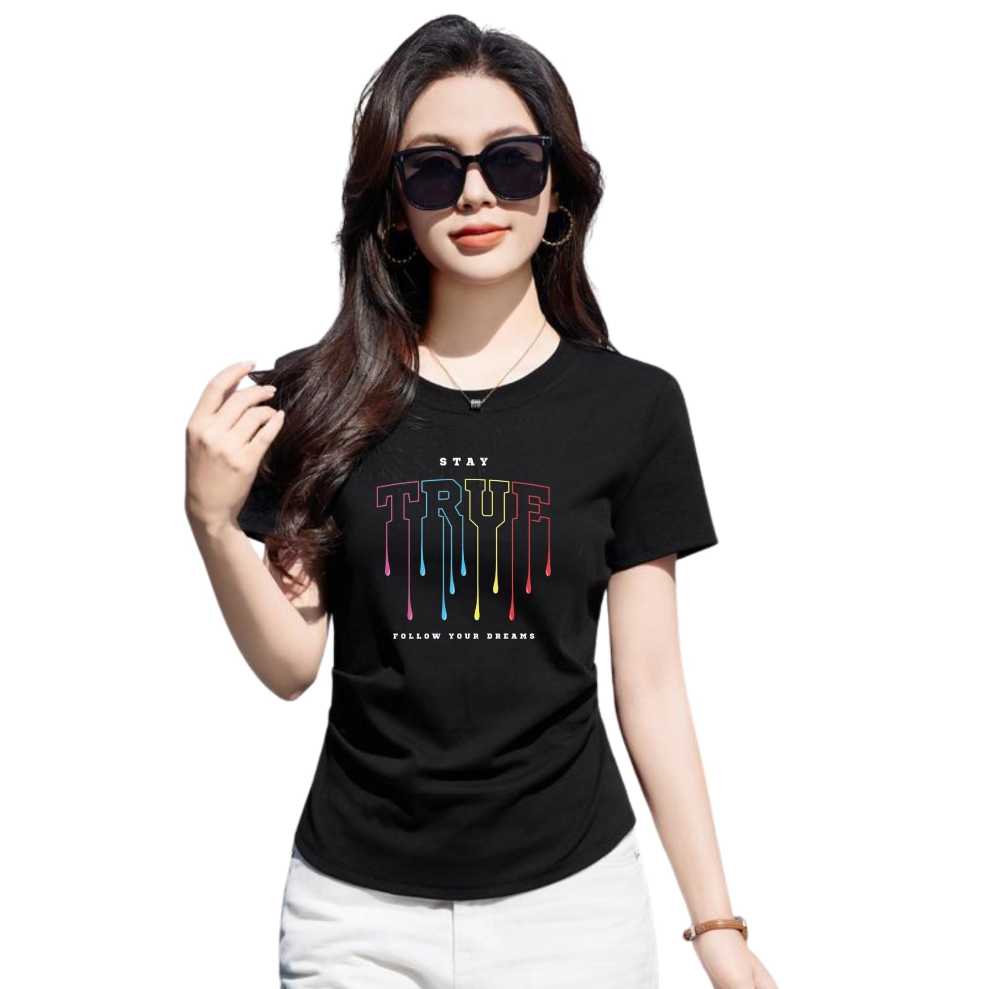 Graphic T-Shirt, Black Cotton Top, Casua...